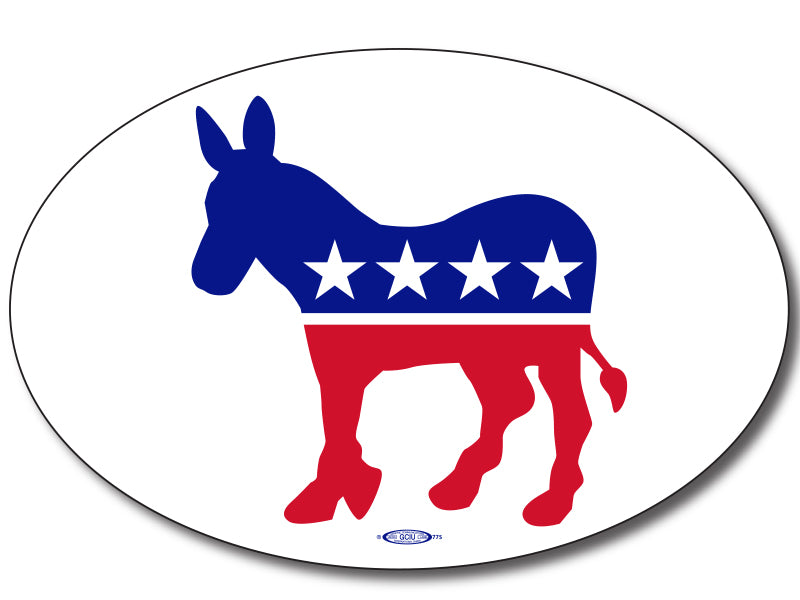 Democrat - Red, White & Blue Donkey Oval Bumper Sticker